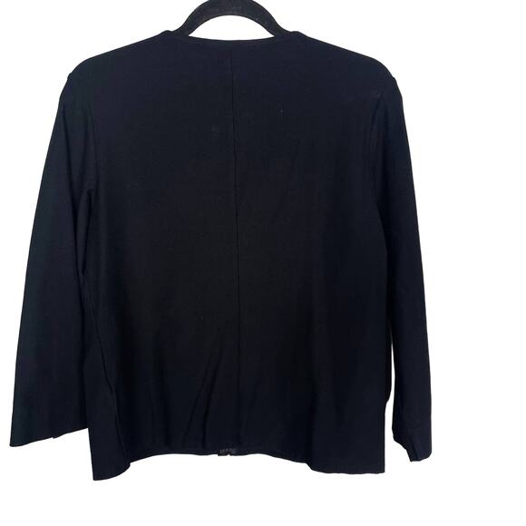 Eileen Fisher M Black 3/4 Sleeve Zip Front Cardigan Top Viscose Nylon Stretch - Picture 2 of 6